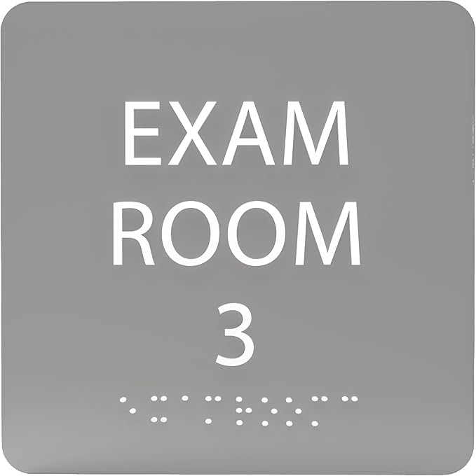 ADA CENTRAL SIGNS - 6" X6" Exam Room 3 Sign - ADA Compliant Tactile Graphics Grade 2 Braille Text Acrylic Wall Signs - Educational Institution Directional Assistance Test Center Door Sign for Schools