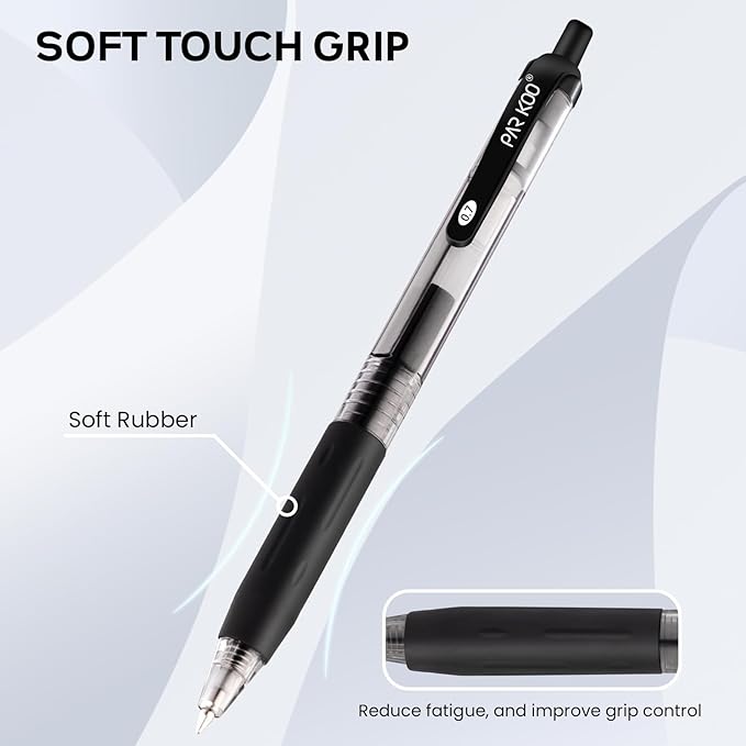 ParKoo Black Gel Pens, 100 Pack Quick Dry Retractable Medium Point 0.7mm Rollerball Gel Ink Pens Smooth Writing with Comfort Grip for Middle and High School Office Home