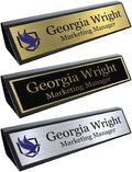 Custom Desk Wedge Name Plate - Personalized Titles and Styles (2x10 Inch, Black Piano Finish w/Name Plate)