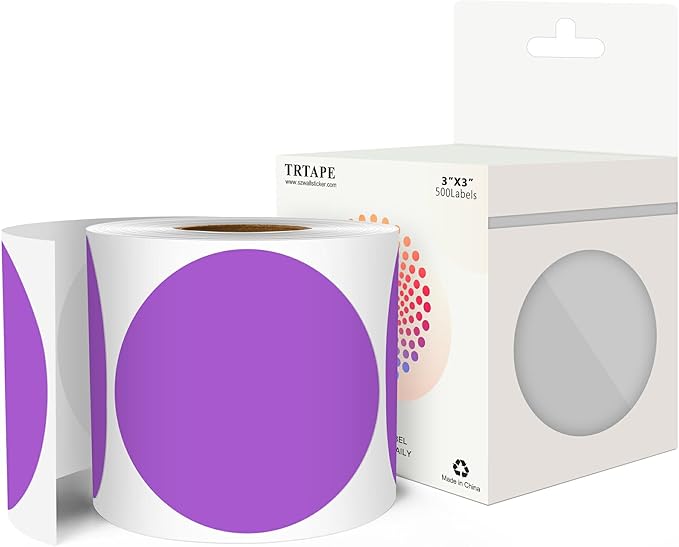3 Inch Round Color Coding Labels (500 per Roll) - Colored Dot Stickers Round Labels for Inventory, Warehouse, Office Organizing - Purple Circle Stickers