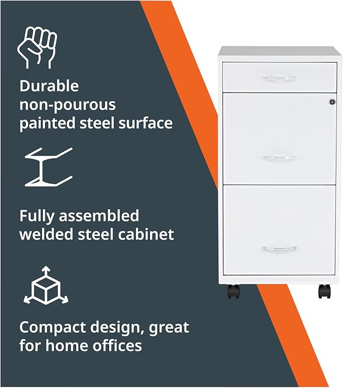 Lorell LYS SOHO Box/File/File Mobile White File Cabinet, 3 Drawer, 26.5 x 14.3 x 18 in