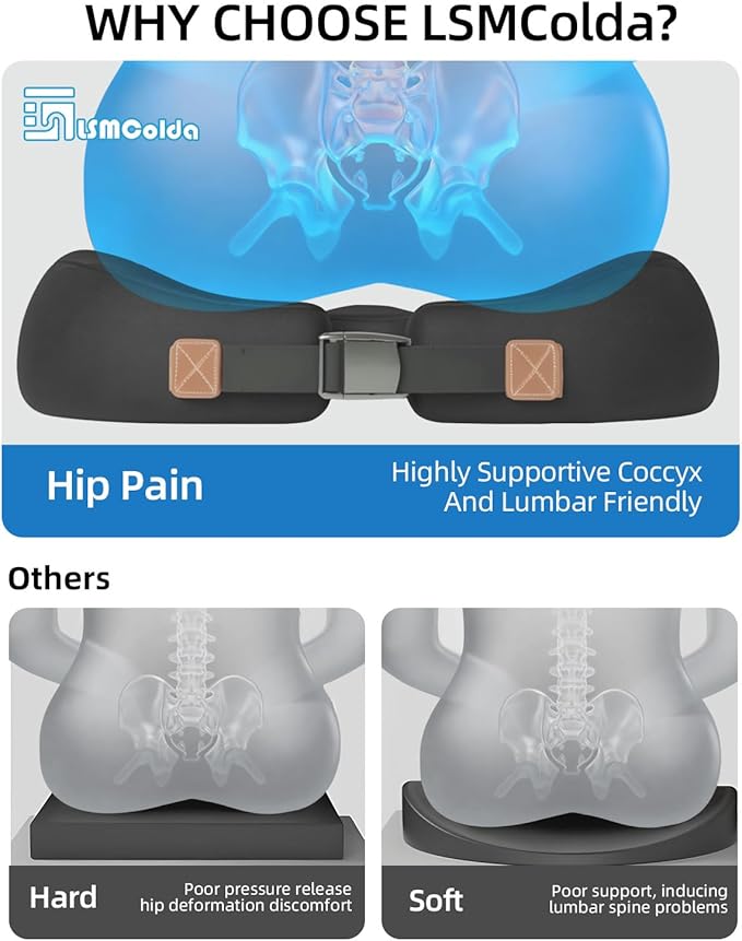 Extra-Dense Seat Cushion for tailbone pain relief ，Ergonomic seat cushions for office chairs，sciatica pain relief pillow , pressure relief Seat Cushion,office chair cushion，car seat cushion-Black