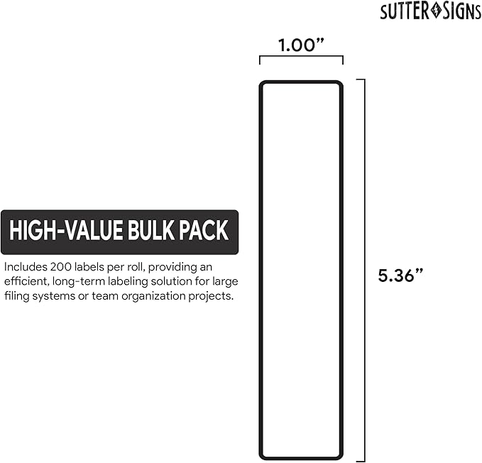 Binder Spine Labels, Perforated Self Adhesive Sticker Labels for 1 Inch Binders, 5 3/8" x 1", 200pcs, White with Black Border