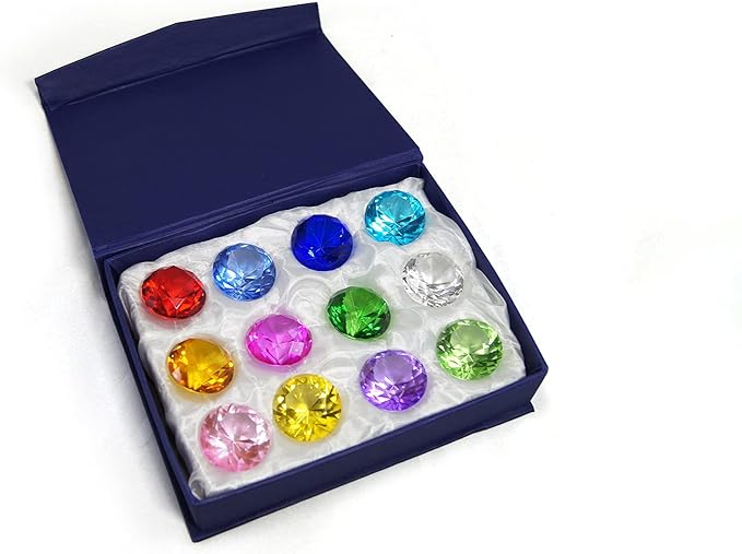 CLICK2GO 50mm Diamond Shaped Multicolor Glass Crystal Paperweight – 12 Pieces Home Office Decor & Wedding Favors Decoration with Gift Box