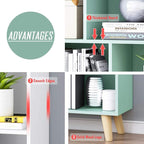 IOTXY Wooden Open Shelf Bookcase - 3-Tier Floor Standing Display Cabinet Rack with Legs, 8 Cubes Bookshelf, Tiffany-Green | Display Cabinet, Rack, with Legs, Bookshelf