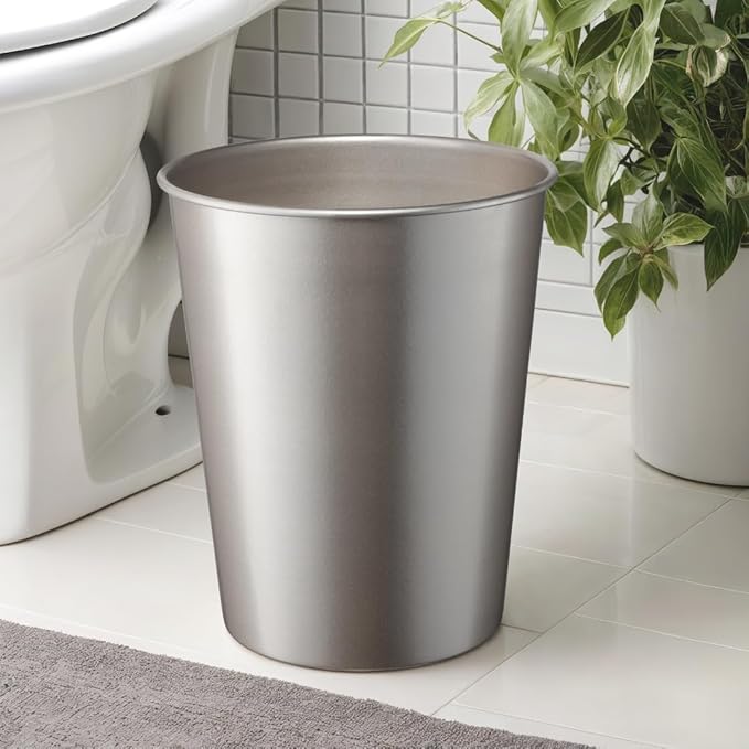Monarch Abode Metal Bathroom Trash Can – Waste Basket for Bedroom, Office Desk, & Dorm, Handcrafted, Durable Decorative Pewter Small Trash Can Bathroom Garbage Bin Wastebasket