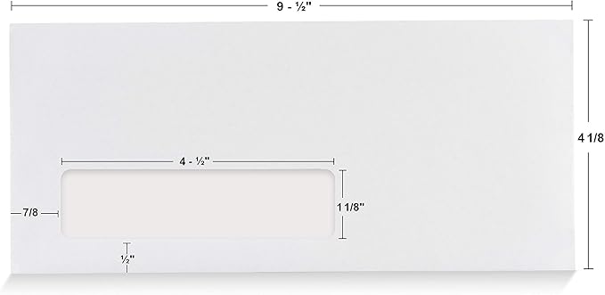 Aimoh 500#10 Custom Printed Single Left Window Envelopes - Text and Logo Customization - Gummed Closure - Size 4-1/8x9-1/2 Inches -24LB-500 Count (7-35410)
