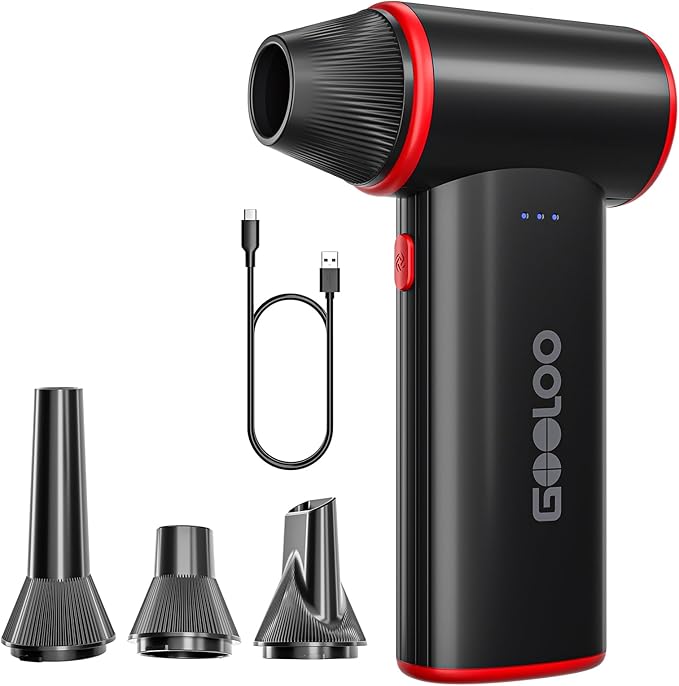 GOOLOO F3 Compressed Air Duster, 150000RPM Duster for Cleaning, 3-Gear Rechargeable Electric Air Blower with Fast Charging, Cordless Mini Blower for PC, Computer, Car, Keyboard, Outdoor