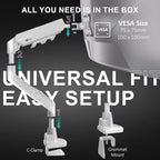 WALI Heavy Duty Single Monitor Arm for 17-49 Inch Flat Curved Ultrawide Screens, up to 33 Lbs, Adjustable Gas Spring Single Monitor Desk Mount for Home Office Gaming, VESA 75/100mm (GSM001XLNW), White