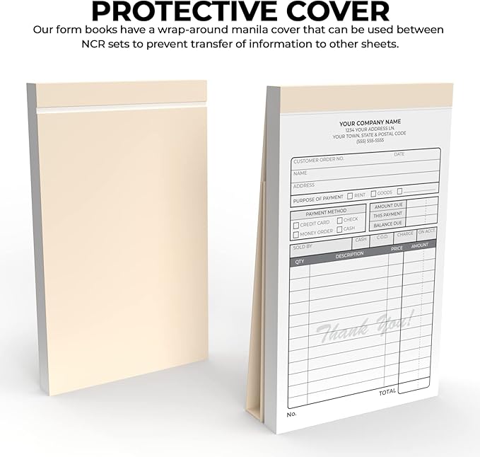 Custom 4.25" x 7" Carbonless NCR Books in 3-Part Triplicate Invoices, Receipts, Work Orders, Sales Orders, Purchase Orders, Estimates, Quote Forms with Your Company/Business Name (132 Sets)