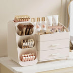 KQJS Makeup Organizer with Drawers,Large Capacity Countertop Organizer for Vanity,Bathroom and Bedroom Desk Cosmetics Organizer,Easy To Storage Skincare,Brushes,Lotions,Lipstick (All Cream)