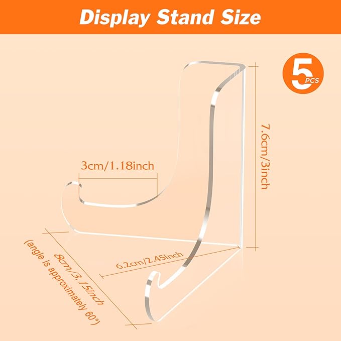 Dooiclear 5 Pack Acrylic Display Stand, Plate Stand for Display, Clear Easel Stand, Display Holder for Card, Frame, Picture, Magazine, Book, CD, Phone (Small/ 3 Inch)