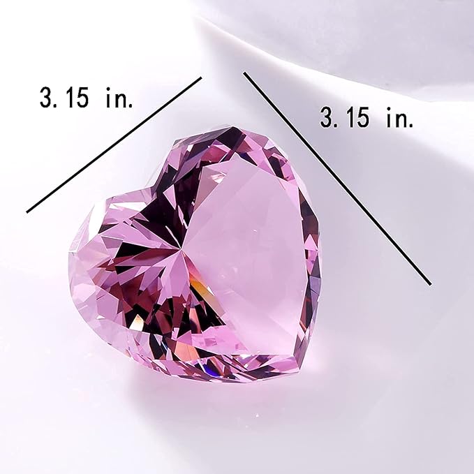 Pink Crystal Diamonds Paper Weights with Gift Box, 80mm Hot Pink Heart Shape Real Crystal Diamond Glass Gems Paperweight, Big Diamonds Birthday Anniversary for Women Her Valentine's Day Gifts