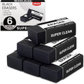 Black Erasers, 6 Pack Block Pencil Erasers – Smudge-Free Latex-Free Art Erasers for Kids & Adults Artists, Clean Erase for School, Homework, Office & Drawing