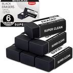 Black Erasers, 6 Pack Block Pencil Erasers – Smudge-Free Latex-Free Art Erasers for Kids & Adults Artists, Clean Erase for School, Homework, Office & Drawing