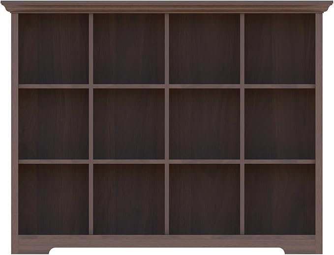 OSCHF Cube Shelf Bookcase with Base - Wooden 3 Tiers Floor Standing Low Storage Cabinet for Home and Office, 12-Cube Lattice Bookshelf, Walnut