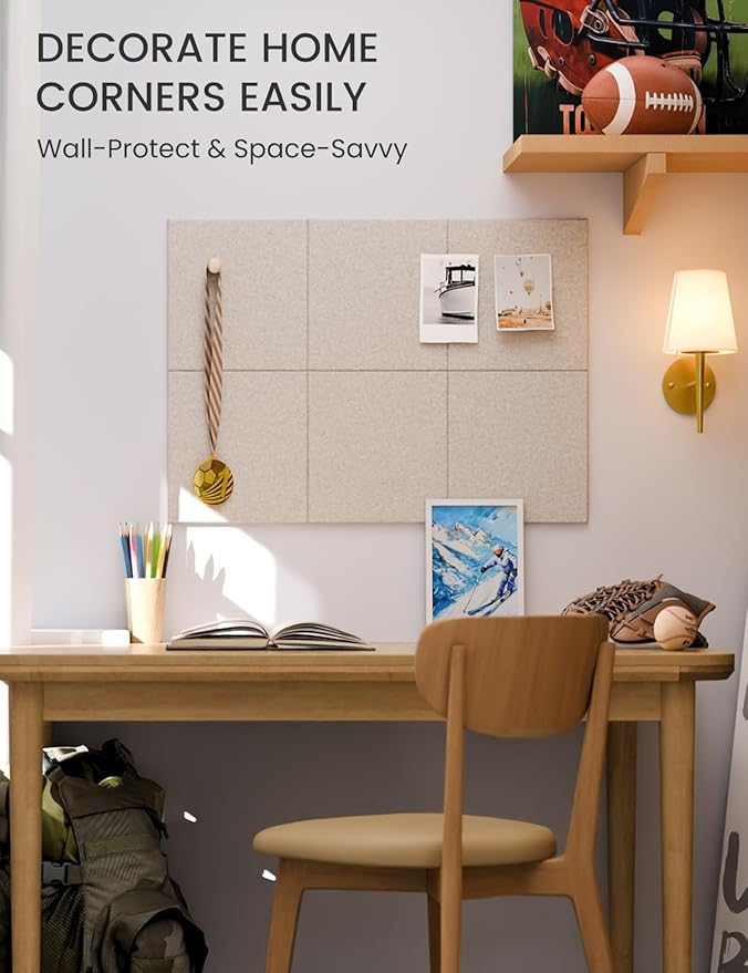 Fluxynara Felt Bulletin Board Tiles -28"x18" Cork Board Alternative for Office Decor, Push Pin Board Wall Organizer 6-Pack - Oatmeal