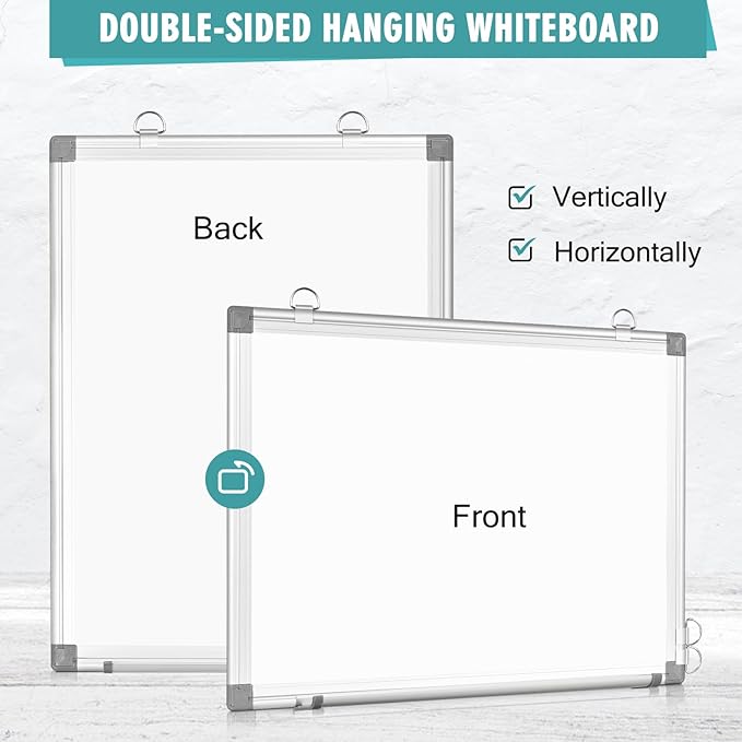 AMUSIGHT Dry Erase Board White Board, 16'' x 12'' Double-Sided Magnetic Whiteboard for Wall, Hanging Mounted Whiteboard Silver Aluminium Frame for Home, School, Office, Kitchen