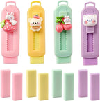 BetterJonny Sliding Retractable Eraser, 4 Color Push Pull Erasers and 8 Refills, Animal Erasers for Pencils Drawing(B)