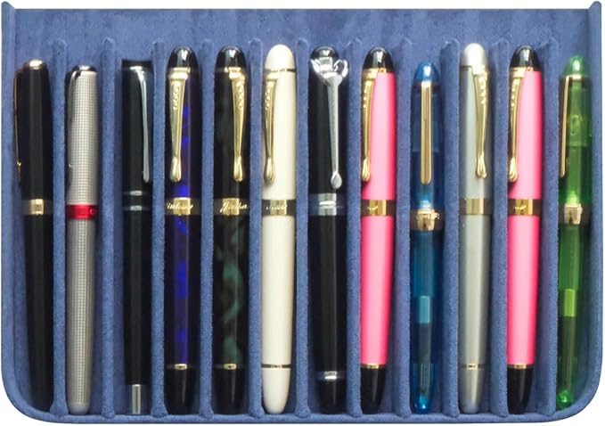 MIVLXLX PU Leather 12 Fountain Pen/Pencil Tray Case Organizer, Fashion Design, Handmade, Magnetic Closure with Drawer, Christmas Gift for Man/Woman/Office, 12 Slots(blue)