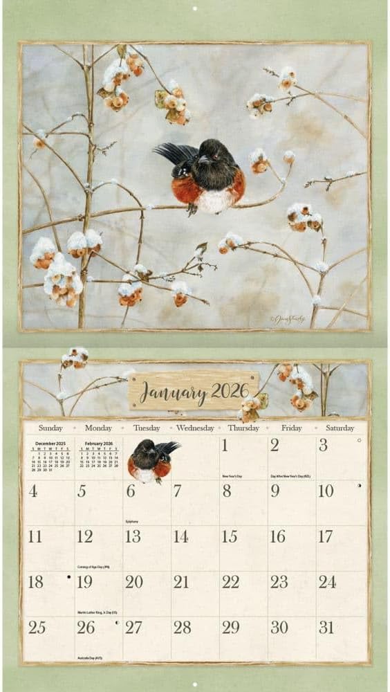 Lang Birds in the Garden 2026 Wall Calendar – 12-Month Calendar with Stapled Binding, Linen-Embossed Backyard Bird & Garden Artwork by Jane Shasky, 13.4" × 12"