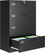 AFAIF 4 Drawer File Cabinets for Home Office, Metal Filing Cabinet with Lock, Black Locking File Caninet Four Drawer, Office Storage Caninets Steel Cabnet for Letter/Legal/A4/F4-Assembly Required