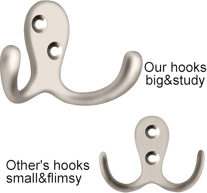 IBosins 10 Pack Heavy Duty Double Prong Coat Hooks Wall Mounted with 20 Screws Retro Double Hooks Utility Hooks for Coat, Scarf, Bag, Towel, Key, Cap, Cup, Hat