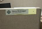 Over the Cube The Original Quality Aluminum, Changeable Cubicle Nameplate Holder, Satin Silver Base, and Polished Yellow Gold Name Plate Holder, (2.75" cubicle wall depth) - Made in the USA