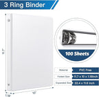 Basic 3 Ring Binder -1 or 1/2'' Binders with Roung Ring Binder, Large 100/200 Sheet Capacity, Fit 8.5" x 11" US Letter Size Paper, 12 Pack White (0.5'' White - 12 Packs)