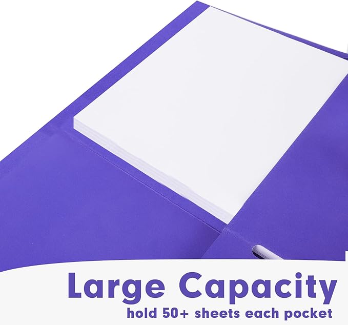 Two Pocket Folders, RAZCC 50 Pack 2 Pocket Folders Fit Letter Size Paper, Paper Folders with Pockets for School Office Business Home (Purple)