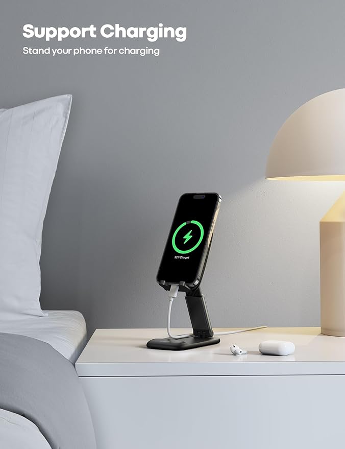 Lamicall Cell Phone Stand for Desk - [Height Adjustable] Foldable Mobile Phone Holder, Portable Stand for iPhone 17 16 15 14 13 12 11 Pro Max Plus Air, Galaxy S25 S24, Telephone, Office Accessories
