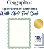Geographics Recycled Blank Parchment Certificate Paper, 8.5 x 11, Optima Green with Gold Foil, Pack of 100 - Certificate Paper for Printing - Ideal for Printers