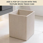 DoveeDosa Black Luxury Stone Bathroom Trash Can, Modern Bathroom Office Trash Can, Resin Wastebasket, Garbage Receptacle Bin for Bathrooms, Offices, Powder Rooms, Kitchens (Square Beige)