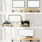 WEGASTU Large Extra Long Monitor Stand Riser 43.7in,Dual Monitor Riser, Wide TV Stand for 2 Monitors, Wood & Steel Leg Adjustable Height Desktop Riser, Home Office Organization. (Natural)