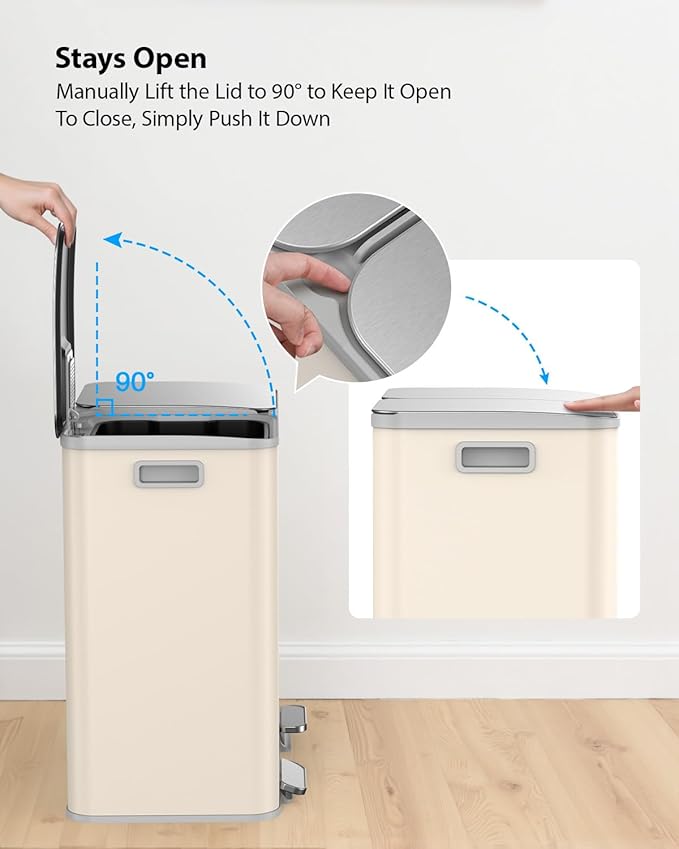 Lovewind Trash Can, 2 x 10.5 Gallon (2 x 40 L) Garbage Can for Kitchen Dual Compartment Recycling Kitchen Step Trash Bin, Stainless Steel Trash and Recycle Bin Combo with Soft-Close Lid, Apricot