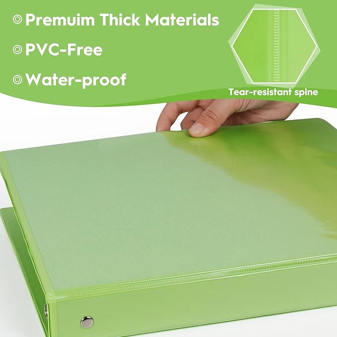 CIXILDTS 3 Ring Binders, Standard Round Ring Binder Fit Letter Size Paper, Presentation 1-Inch Binders, 6-Pack, Green