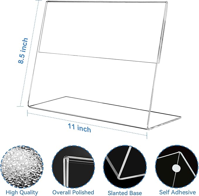 EHWINE 3 Pack 8.5 x 11 Acrylic Sign Holder Horizontal, Clear Plastic Signs Display Stand, Slanted Back Paper Holder Stand up Table Top Sign Holders Flyer Stand Frames for Office Business Store