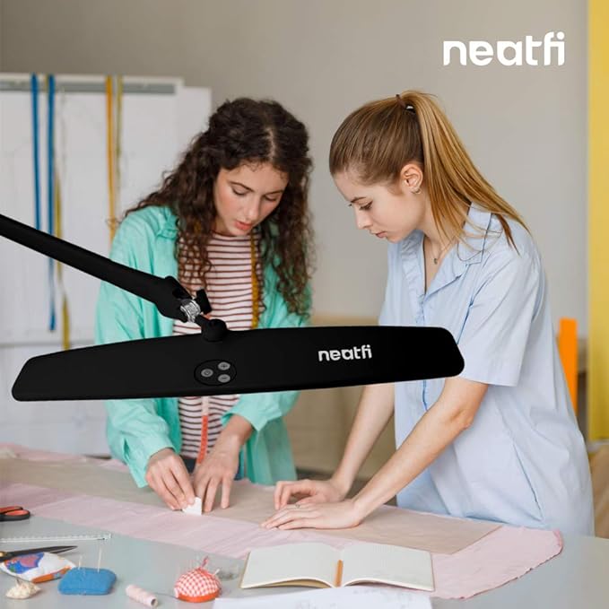Neatfi Elite HD XL Task Lamp, 1600 Lumens, 84PCS SMD LED, 6500K, Non-Polar Dimming, Desk Light for Home, Office, and Study Room (Non-CCT with Clamp, Black, 22 Inches)