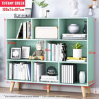 IOTXY Wooden Open Shelf Bookcase - 3-Tier Floor Standing Display Cabinet Rack with Legs, 8 Cubes Bookshelf, Tiffany-Green | Display Cabinet, Rack, with Legs, Bookshelf