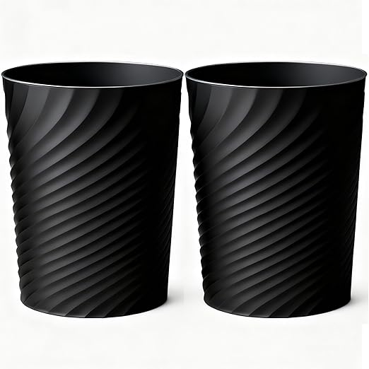 HOLTPHILI Bathroom Trash Can 1.8 Gallon Small Waste Basket Garbage Can for Bedroom Office Kitchen, 2 Pcak Black
