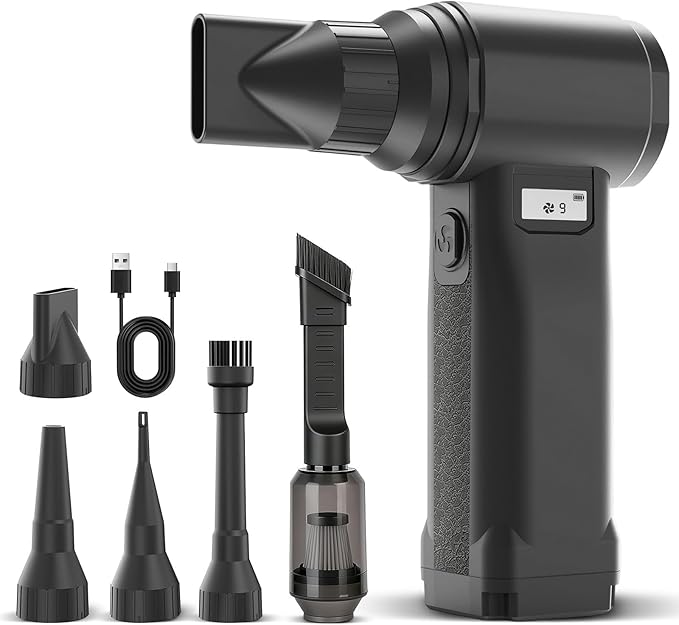 OVVGO Electric Compressed Air Duster, 300,000RPM Cordless Air Blower for Dust Removal, Duster/Vacuum 2-in-1 with 10 Speeds, 20000mAh Rechargeable & 5 Nozzles Dust Blower for PC, Keyboard, Car, Outdoor