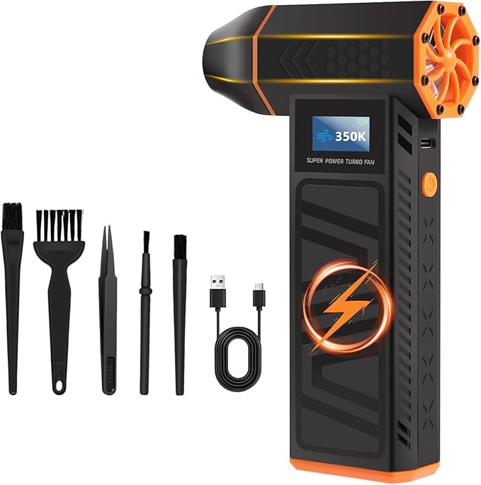 Hovinke Mini Blower-350000RPM 3-Gear Adjustable Electric Duster with LED Display and Light, Rechargeable Electric Air Broom Dust Blower for Keyboard, Car, Replace Compressed Air Can