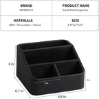 MEIBOOCH Remote Control Holder, PU Leather Small Desk Organizer with 4 Compartments, Nightstand Organizer Desk Caddy for Remote, Notepad, Phone, Glasses, and Accessories (Black)