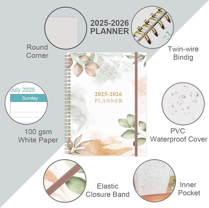 2026-2027 Planner - Weekly & Monthly Planner from January 2026 - June 2027, Planner 2026-2027 with Elastic Closure, Inner Pocket, 8.5" x 11", Rose Leaf