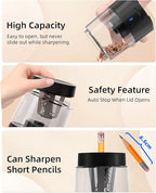ZMOL Electric Pencil Sharpener, Automatic Pencil Sharpeners Kids, Battery Rechargeable Pencil Sharpeners for Colored Pencils, Auto Stop, Suitable for No.2(6-8mm), School/Home