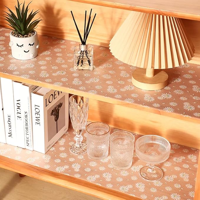 Daisy Flower Shelf Liner for Kitchen Cabinets, Non-Adhesive Drawer Liners, Non-Slip Refrigerator Mat, Washable EVA Cabinet Liner for Pantry, Fridge, Closet, Cupboard