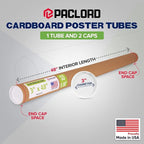 Paclord 3" x 48" Reinforced Kraft Paper Mailing Tube, Pack of 1 Tube with 2 Caps – Secure USPS Approved Poster Tube – Cardboard Tube for Shipping and Storing of Posters, Prints, Artwork, or Documents