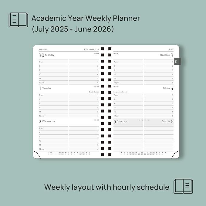 POPRUN Pocket Planner 2025-2026 (Spiral Hardcover - 4''x 6.25''), Daily Weekly and Monthly (July 2025 - June 2026) with Hourly Time Slots, for Purse, 100 GSM - Violet