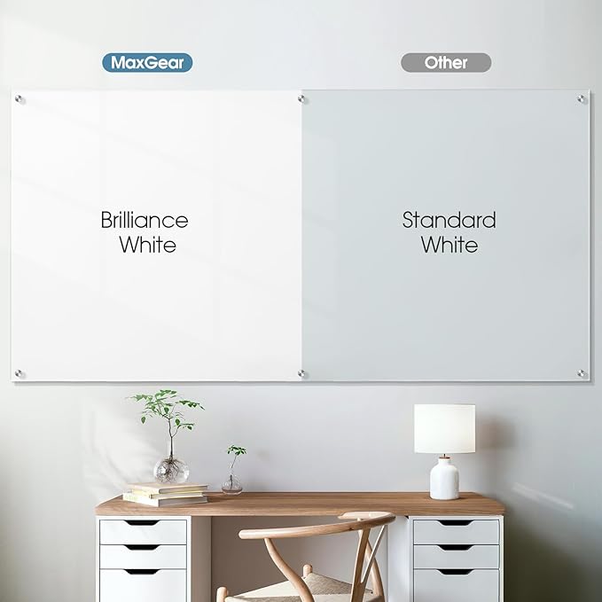 MaxGear Glass Whiteboard Tempered Magnetic Dry Erase Board 72 x 48 Inch Ultra White Frameless Wall Mounted, Office Classroom Conference Room Home Use, Includes Markers, Eraser, Magnets & Mounting Kit