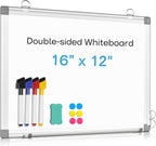 AMUSIGHT Dry Erase Board White Board, 16'' x 12'' Double-Sided Magnetic Whiteboard for Wall, Hanging Mounted Whiteboard Silver Aluminium Frame for Home, School, Office, Kitchen